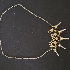 Unique Brass 16 Inch Choker Necklace with Clock Key Charms